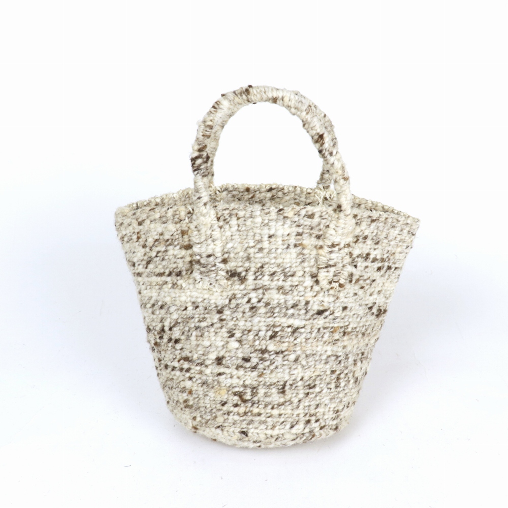 羊毛サイザルバッグ共手 ミニ 無地 ミックスグレー