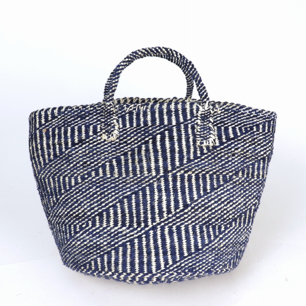 羊毛サイザルバッグ共手12x10 ハンドル短 パラレロ 濃紺