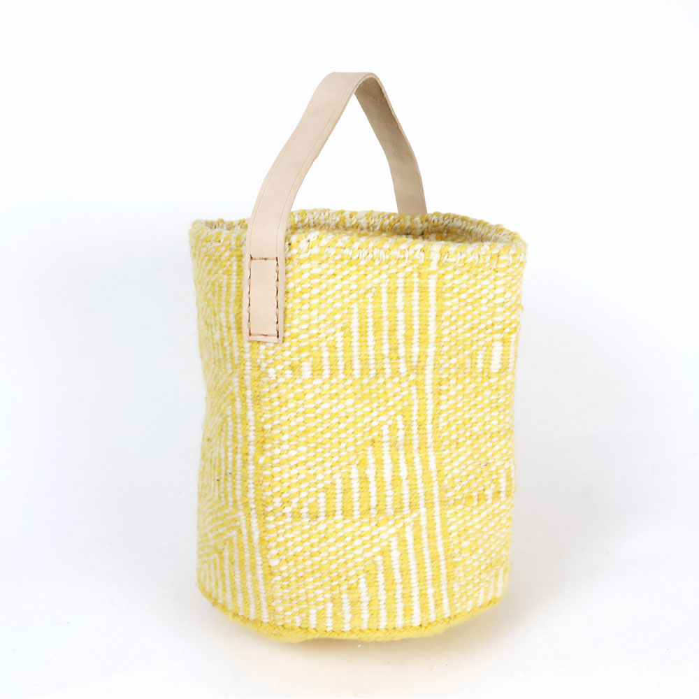 羊毛サイザルバッグ8x9 革ワンハンドル生成 フラッグ 黄