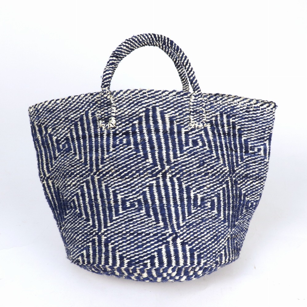 羊毛サイザルバッグ共手12x10 ハンドル短 ダイヤ 濃紺