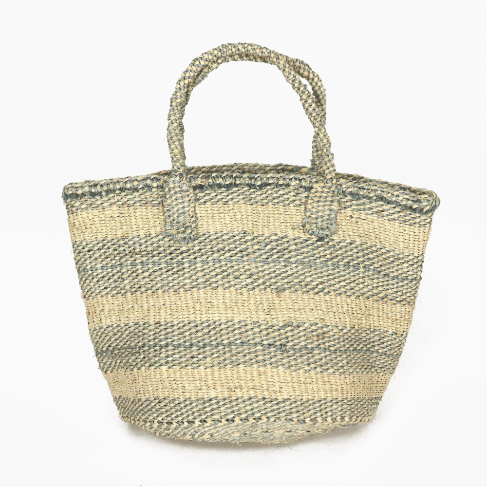 ラフィアサイザルバッグ9インチ ミックスボーダー グレー