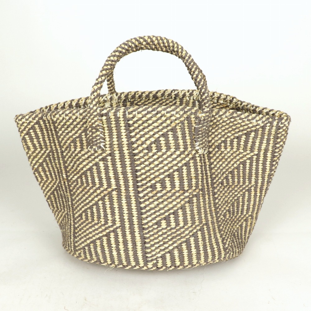 オーガニックコットンラフィアサイザルバッグ12x8 フラッグ グレー