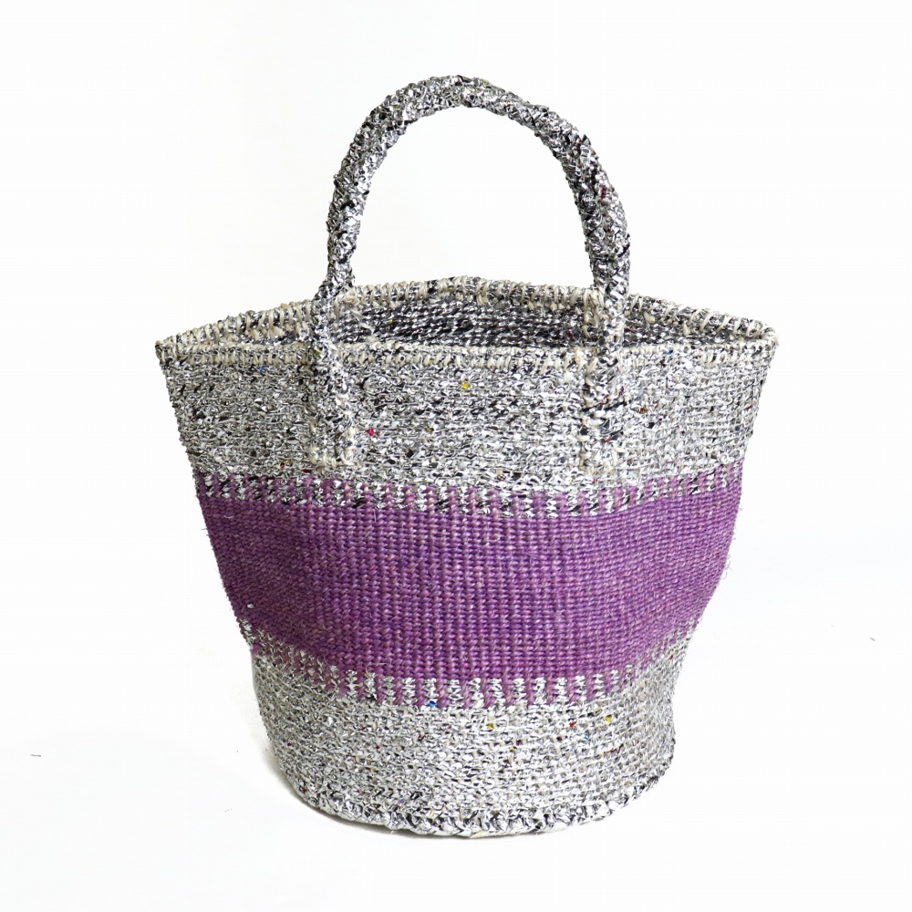 プラスチックサイザルバッグ9インチ ブロック シルバーxラベンダー 24SS一点物 @6200→4960