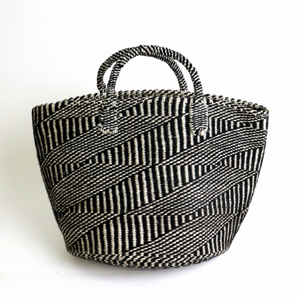 アクリルxサイザルバッグ12インチ ハンドル短 パラレロ 黒