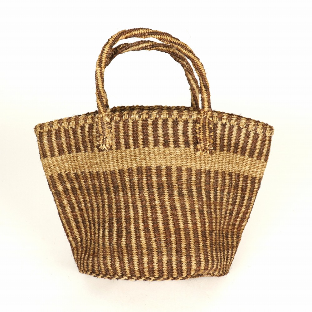 サイザルバッグ9インチ ストライプ カーキx焦げ茶