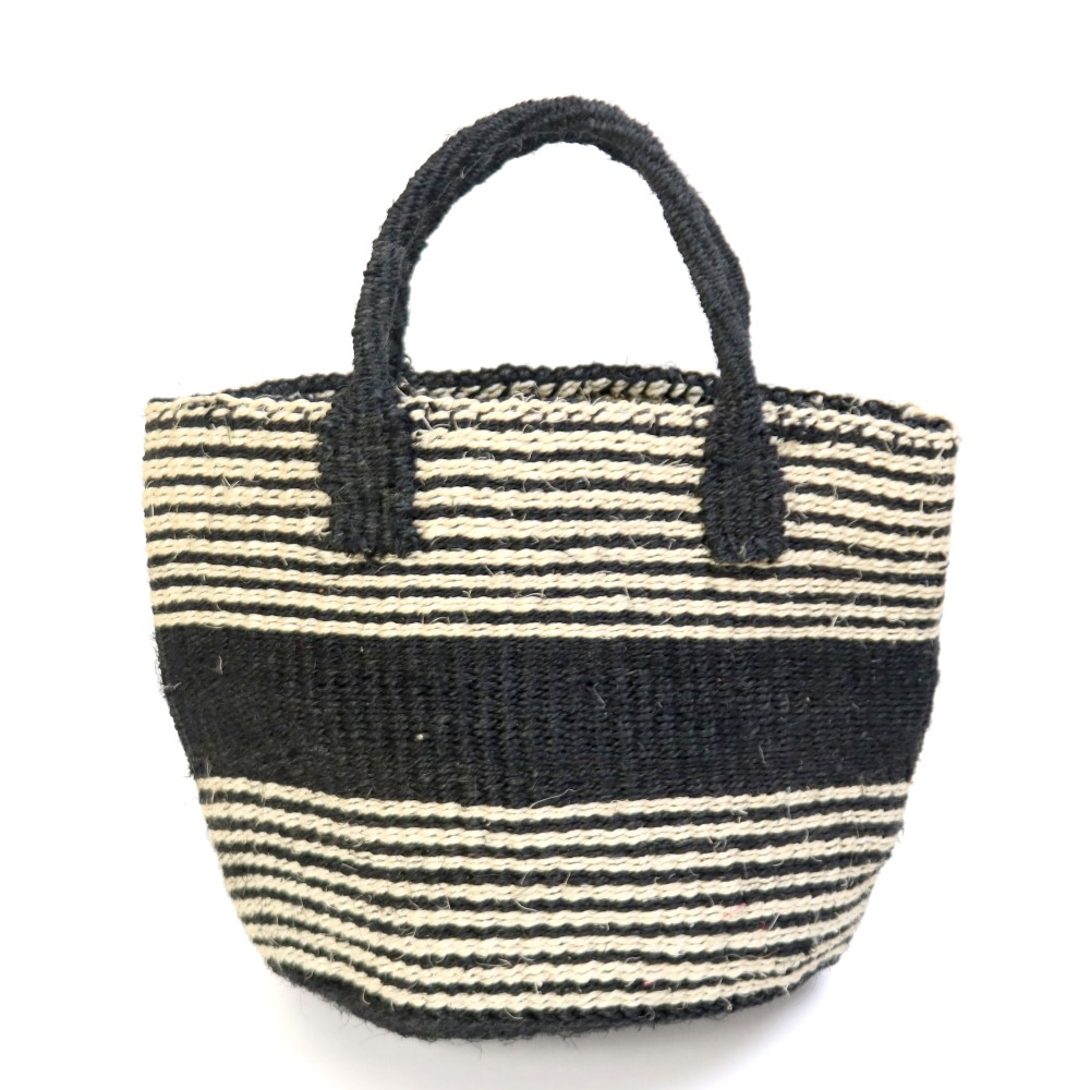 サイザルバッグ8インチ 細ボーダー 黒x生成