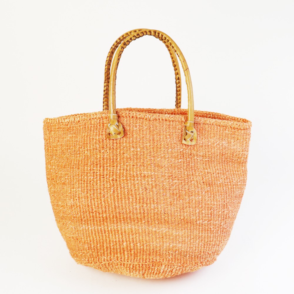 サイザルバッグ共手9インチ 丸革ハンドル茶 オレンジ