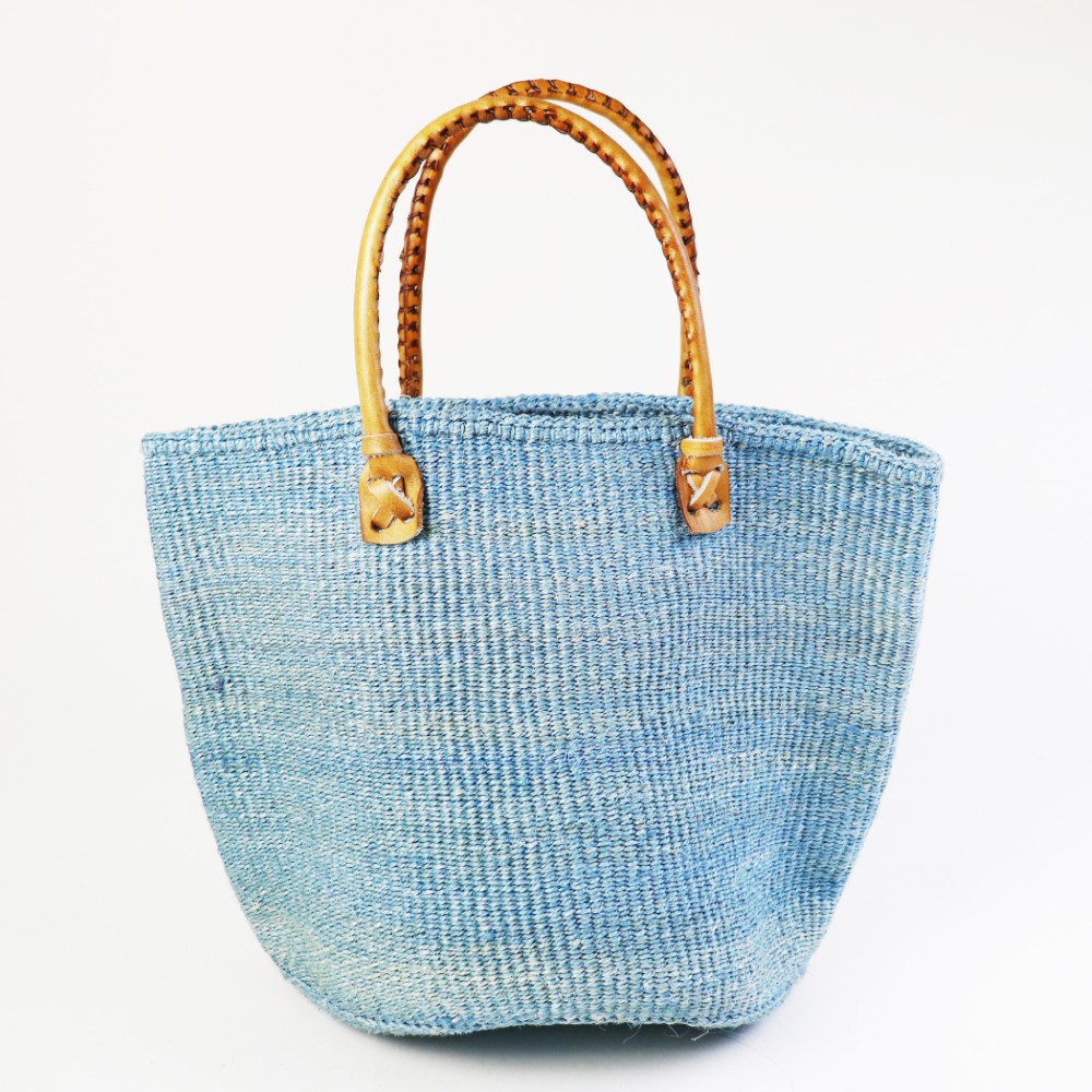 サイザルバッグ共手9インチ 丸革ハンドル茶 サックス