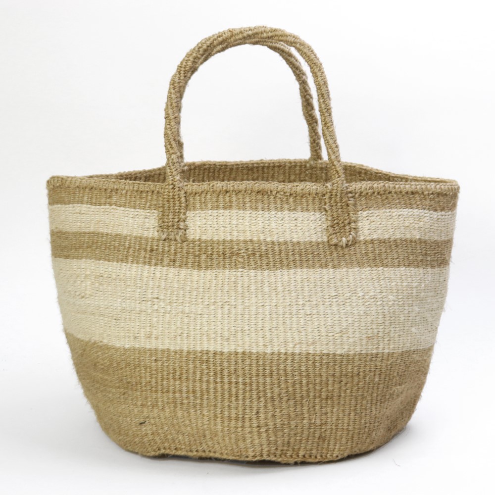 サイザルバッグ共手12インチ 大小ボーダー カーキx生成
