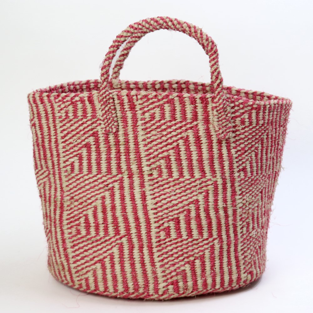 ラフィアサイザルバッグ共手12x10 ハンドル短 フラッグ 赤