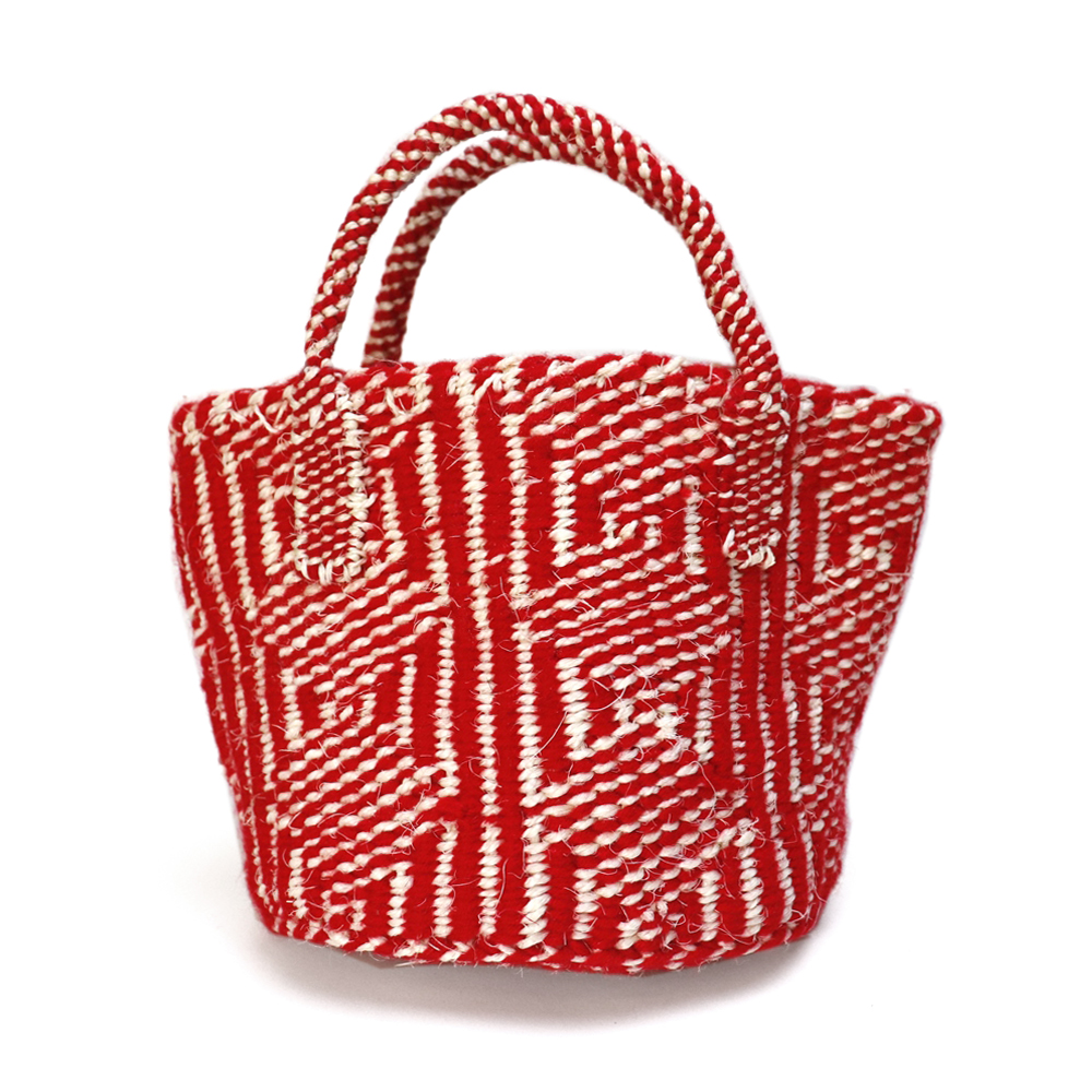 アクリルサイザルバッグ共手7x6 ダイヤ 赤x生成