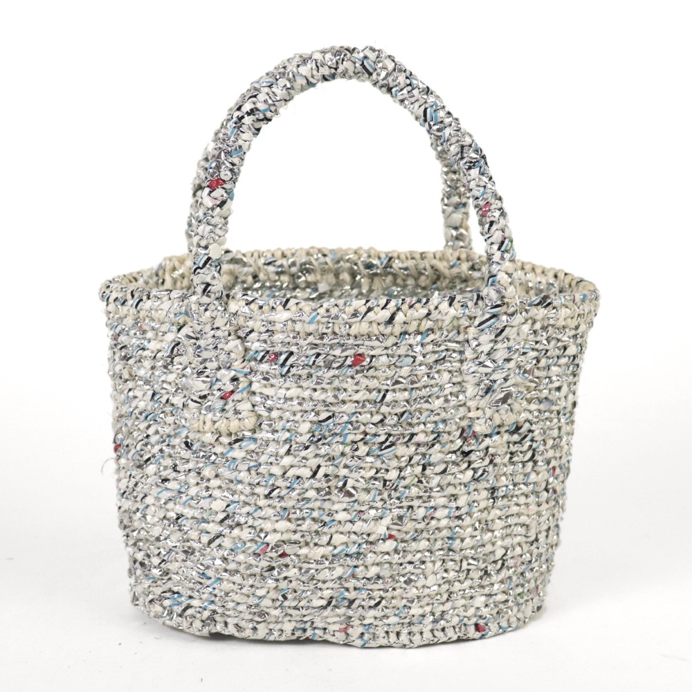 プラサイザルバッグ楕円底8x4x6 ホワイトシルバー