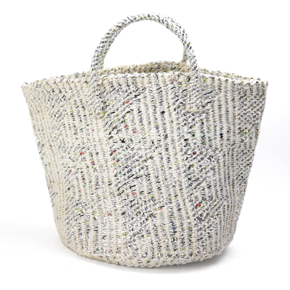 アクリルプラサイザルバッグ共手12x10 ハンドル短 フラッグ 白xシルバー