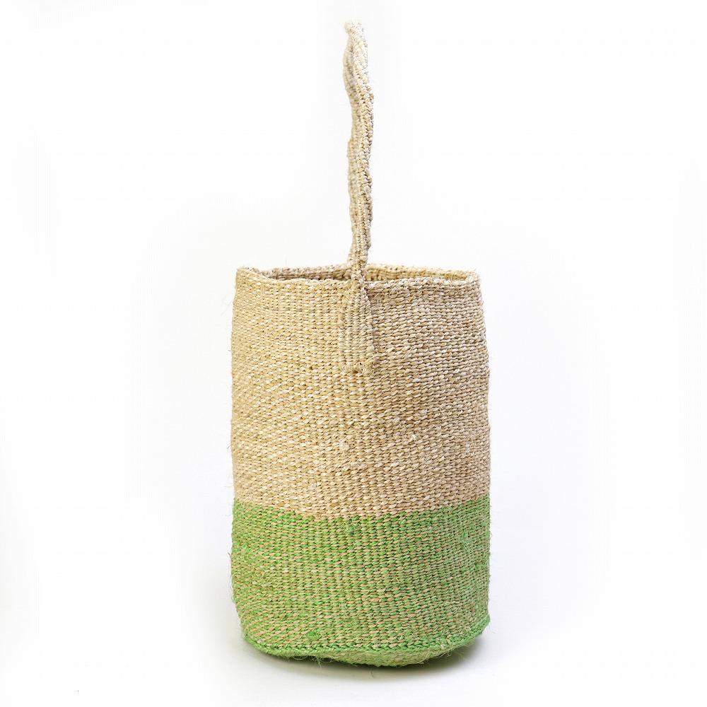 ラフィアサイザルバッグ7x10 ツートーンミックス 黄緑x生成