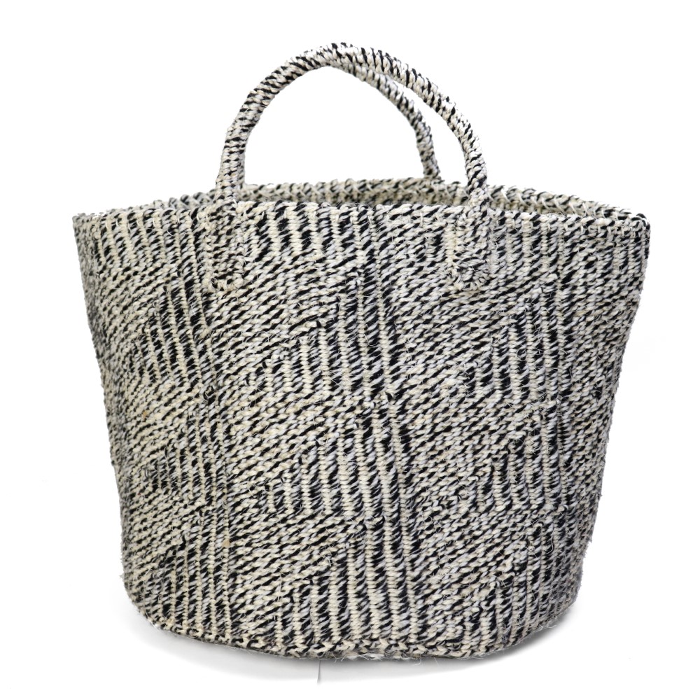 ミックスアクリルサイザルバッグ共手12x10 ハンドル短 フラッグ 黒