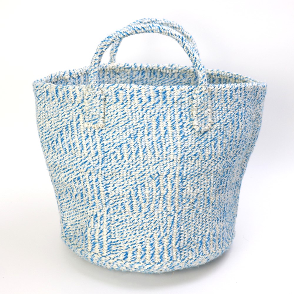 ミックスアクリルサイザルバッグ共手12x10 ハンドル短 フラッグ 青