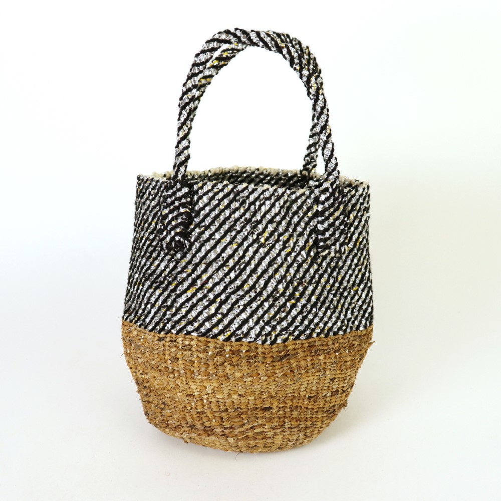 ボールシェイプバナナプラアクリルサイザルバッグ0x12 ミックス シルバーx黒アクリル