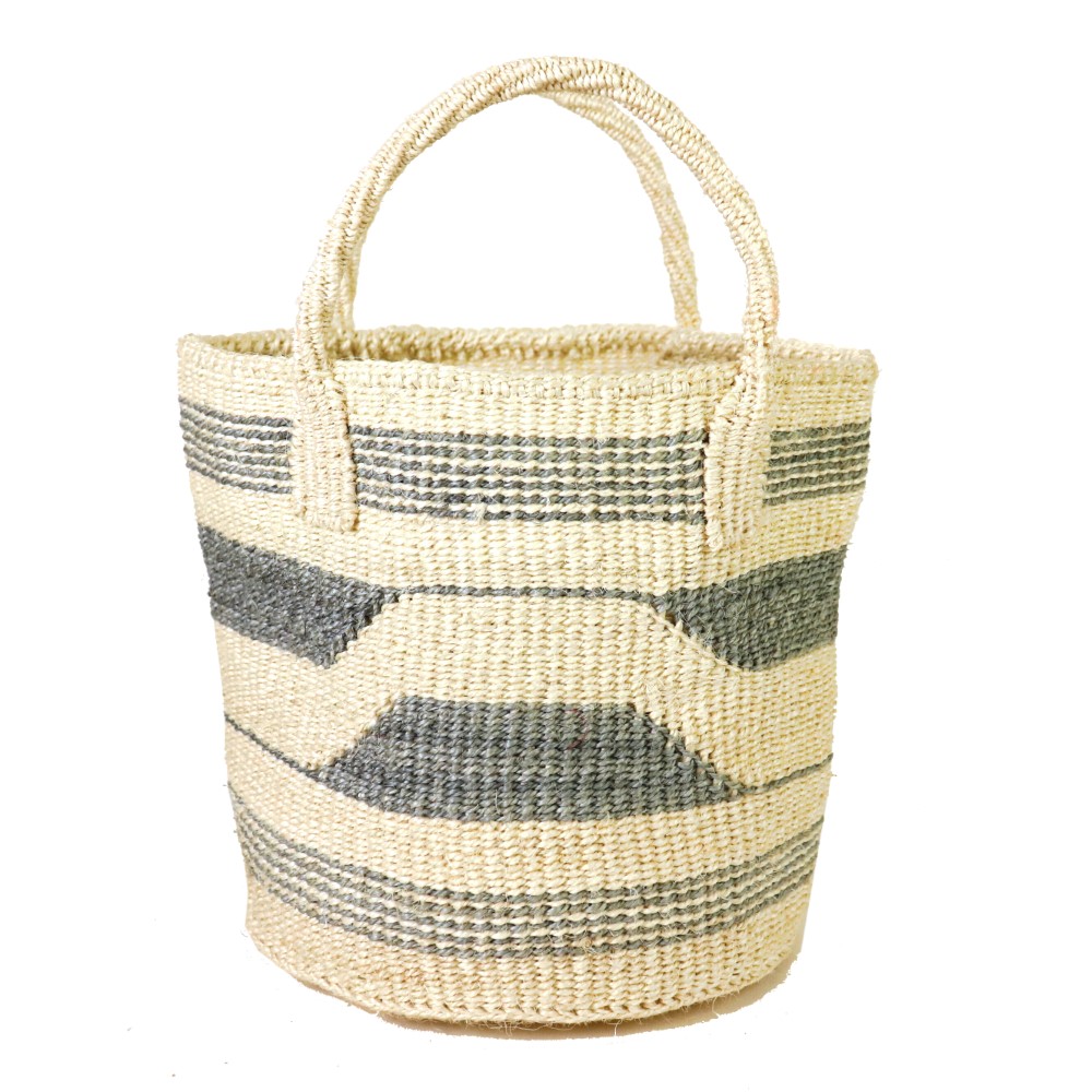 サイザルバッグ共手9インチ 伝統柄やまなみ 生成xグレー