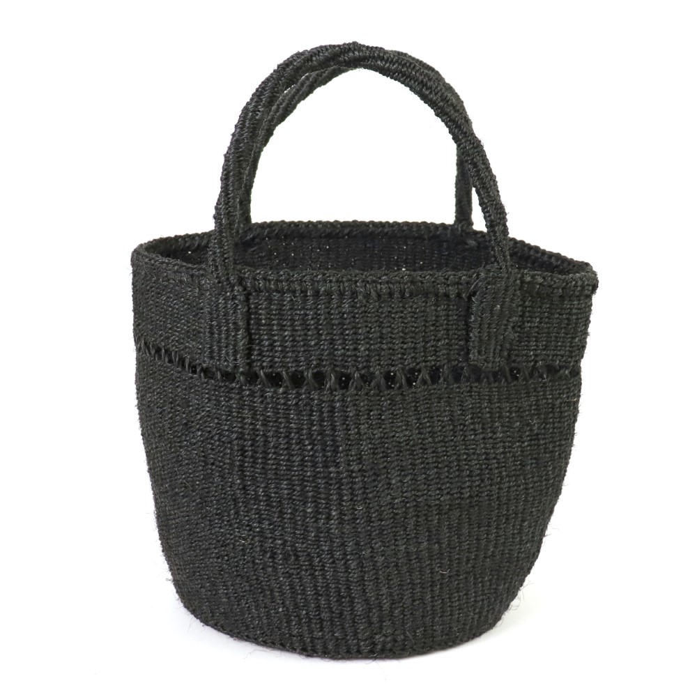 サイザルバッグ共手9インチ ワンライン透かし 黒