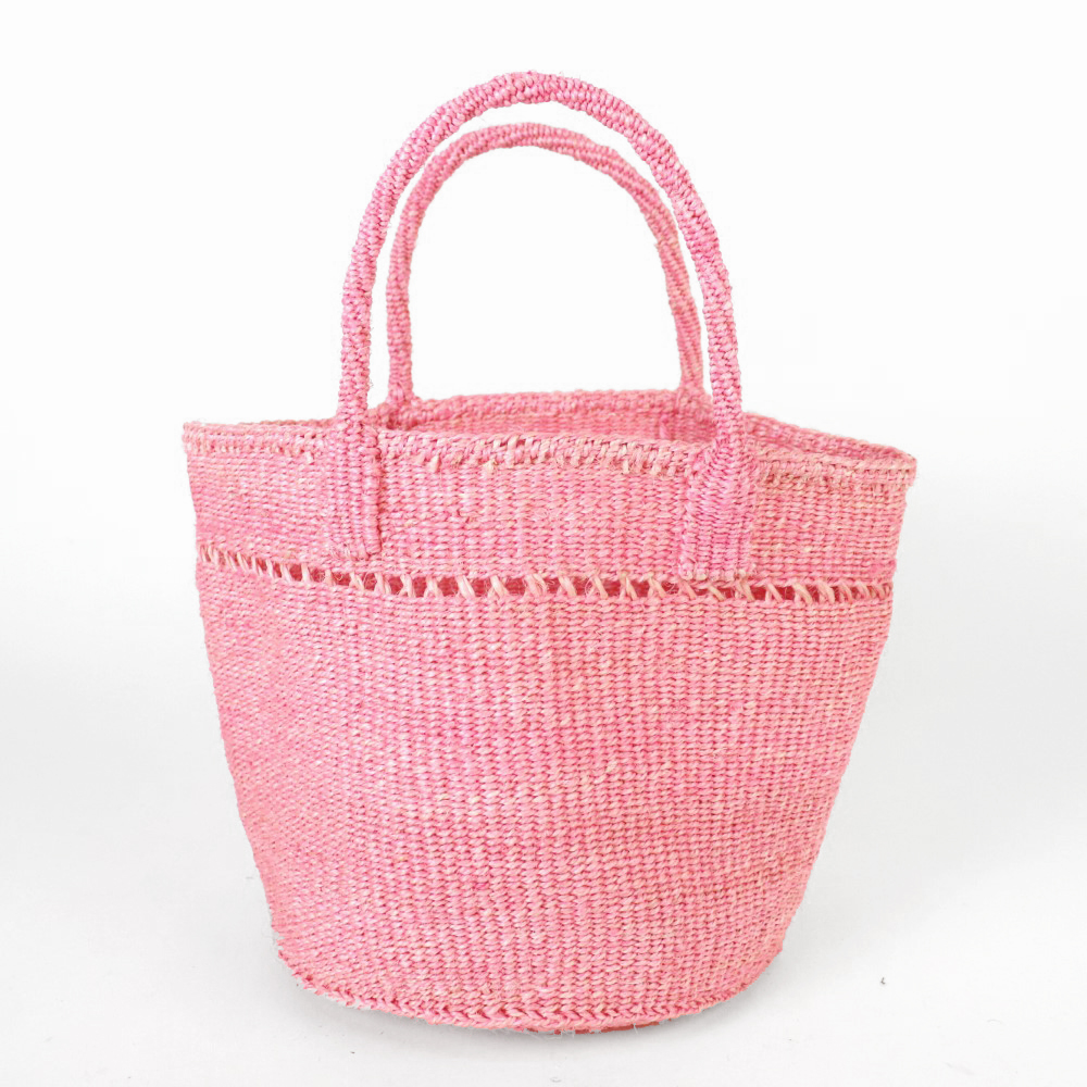 サイザルバッグ共手9インチ ワンライン透かし ベビーピンク