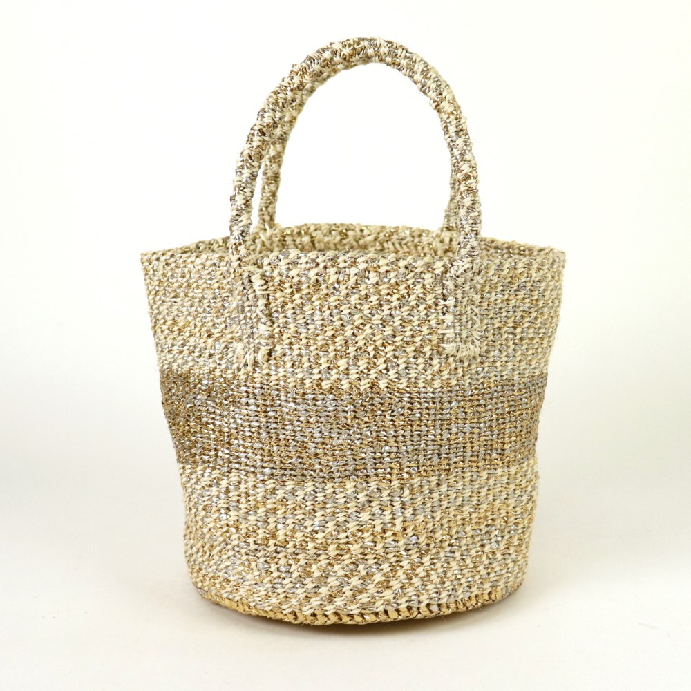 プラスチックサイザルバッグ8インチ チェッカー ゴールド