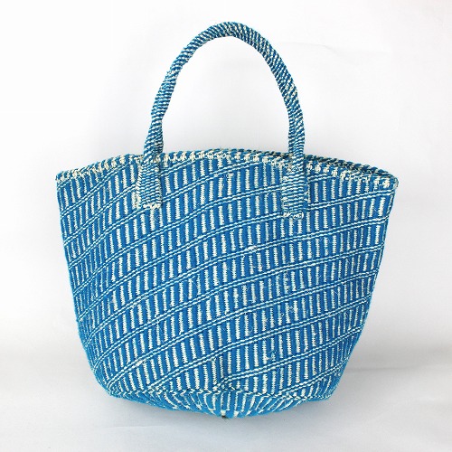 アクリルサイザルバッグ共手 斜め格子 10インチ ターコイズ