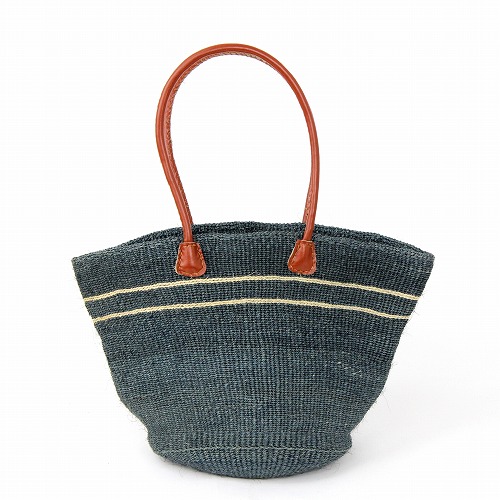 サイザル細編み革ハンドル ダークグレー