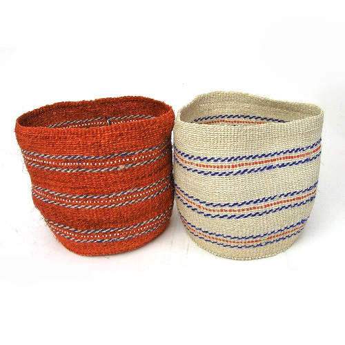 サイザルポット ビーズ織り込み 大