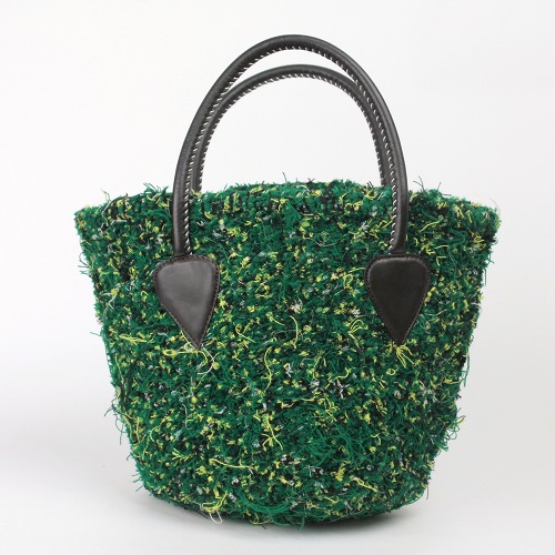 【SALE】9インチ サイザル マサイブランケット裂織バッグ革ハンドル緑 @9,300→6,510円