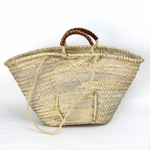 タザドームかご 革クロスステッチ サイザル紐付 M 薄茶