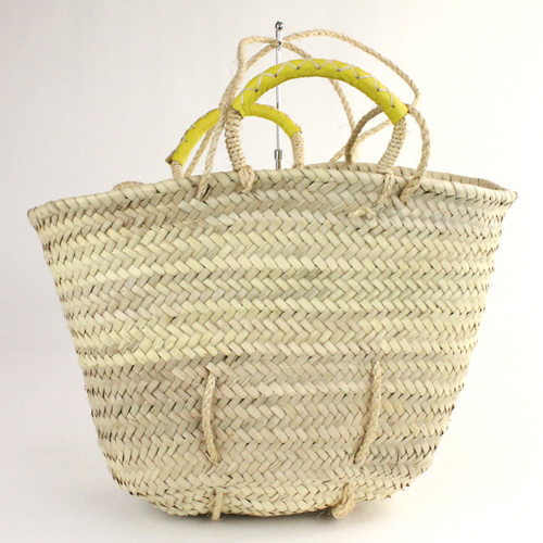 タザドームかご 革クロスステッチ サイザル紐付 M 黄