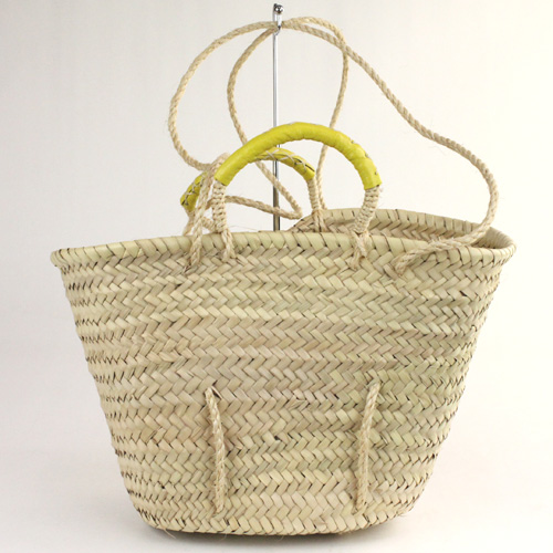 タザドームかご 革クロスステッチ サイザル紐付 S 黄