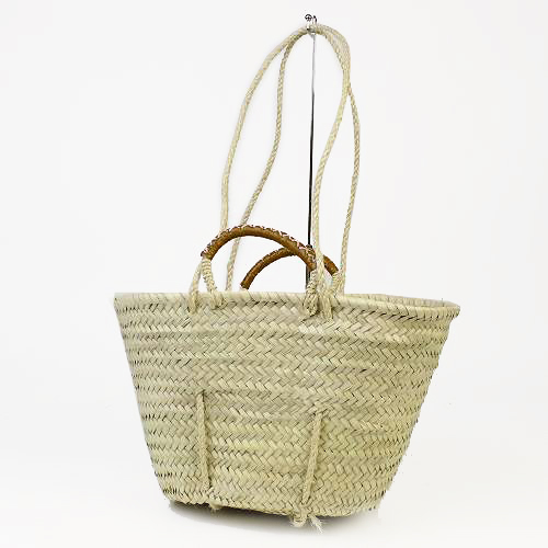 タザドームかご 革クロスステッチ サイザル紐付 S 薄茶