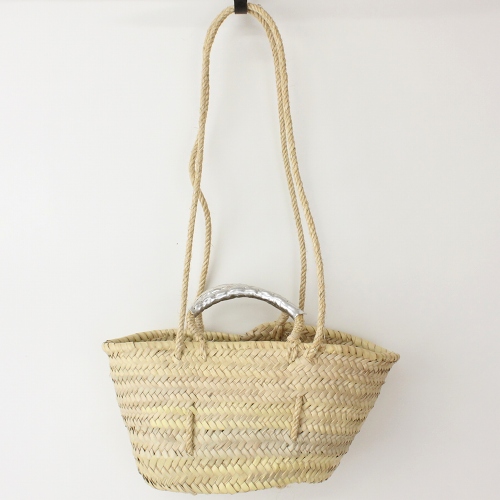 タザドームかご 革クロスステッチ サイザル紐付 SS シルバー