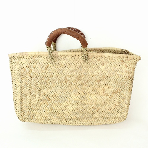 アブダドーム四角かご シンプル 革クロスステッチハンドル 薄茶