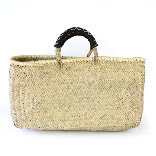 アブダドーム四角かご シンプル 革クロスステッチハンドル