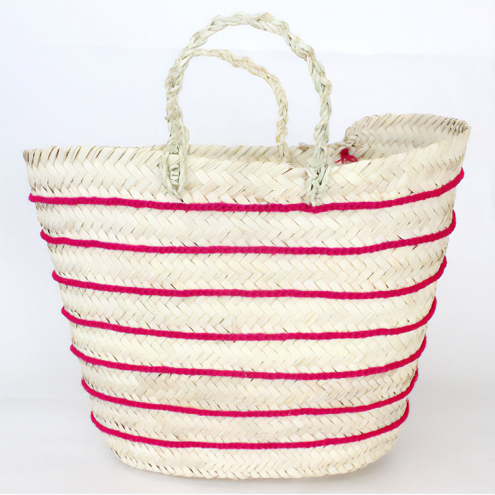 四角かご 三つ編みストライプ装飾 フシア