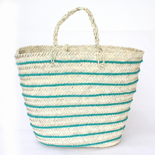 四角かご 三つ編みストライプ装飾 ターコイズ