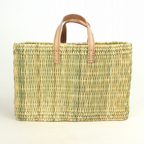 ストローかご 平革ハンドル 中 ヌメ