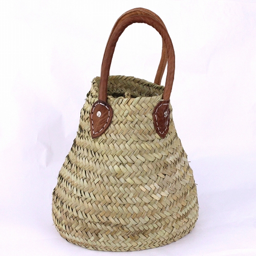 ドームかご 底ぽってり 革ハンドル 大 薄茶