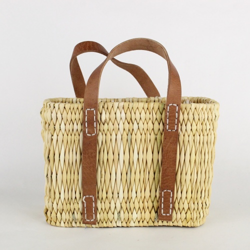 ストローかご 平革ハンドルぐるり