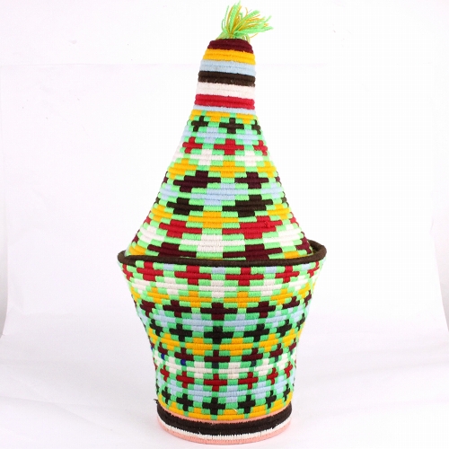 アクリル毛糸カラフル蓋つきかご ベルベルバスケット 大 36 一点もの