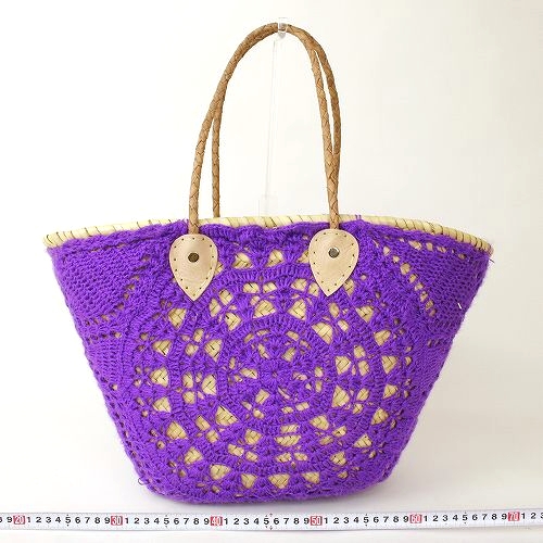 かぎ編み装飾かご 編み革ショルダー 紫 18SS一点もの @9800→7840円