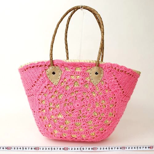 かぎ編み装飾かご 編み革ショルダー ピンク 18SS一点もの @9800→7840円