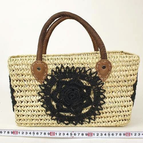 パーム四角かご かぎ編み花モチーフ ダークグレー 18SS一点もの @8400→6720円