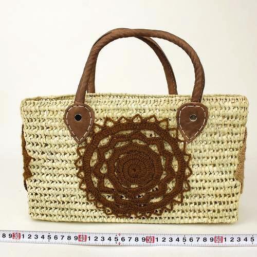 パーム四角かご かぎ編み花 ミックス 茶ベージュオリーブ 18SS一点 @8400→6720円