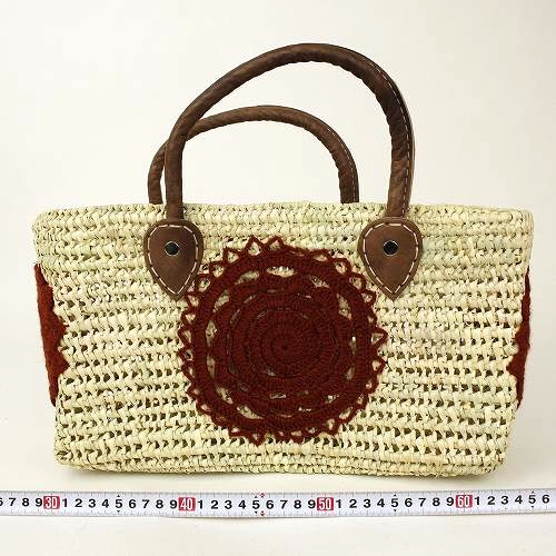 パーム四角かご かぎ編み花モチーフ 赤茶 18SS一点もの @8400→6720円