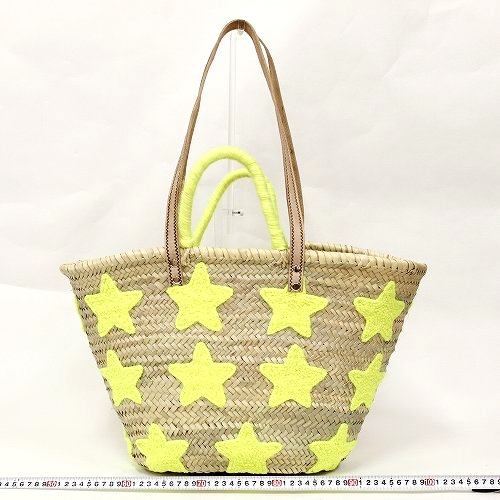 刺繍星カゴ 大 ハンドル&革ショルダー 黄 18SS一点もの @11000→8800円