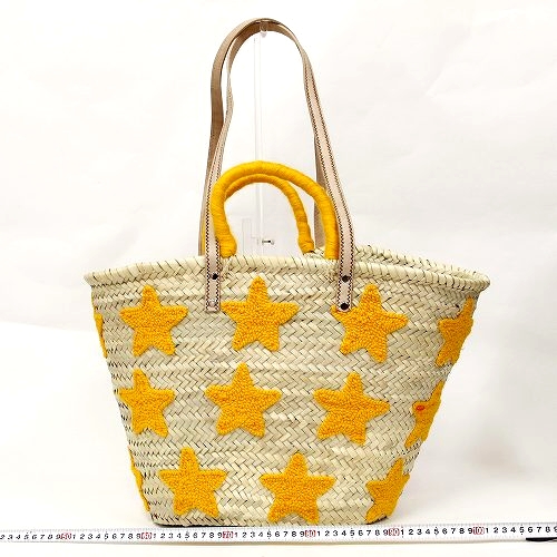 刺繍星カゴ 大 ハンドル&革ショルダー ターメリック 18SS一点 @11000→8800円