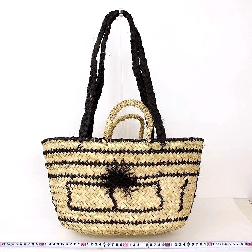 ラフィア装飾ドームカゴ ラフィアショルダー付 黒 18SS一点 @11000→8800円